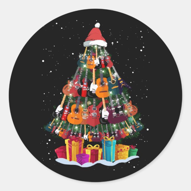 Adesivo Redondo Árvore de Natal de Violão Engraçado (Frente)