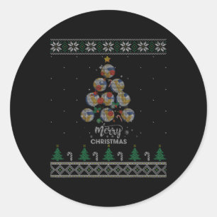 Adesivo Redondo Árvore De Natal De Voleibol Presente Para Voleibol