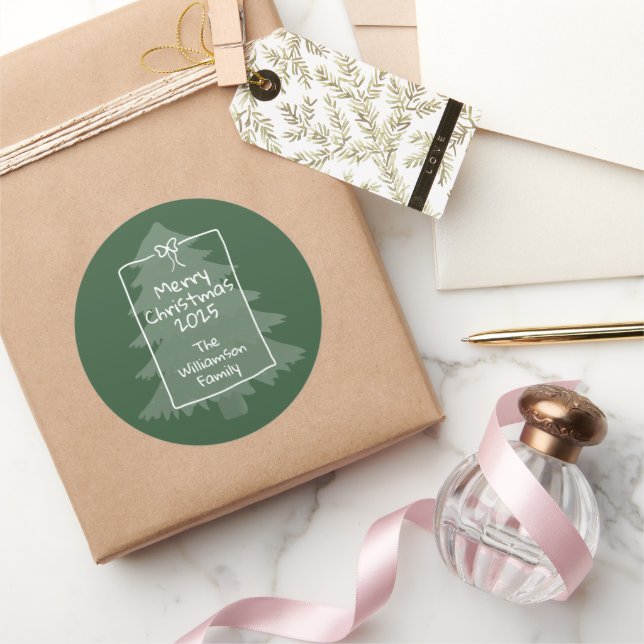 Adesivo Redondo Árvore de Natal Desenho Verde Caprichoso  (Presentear)