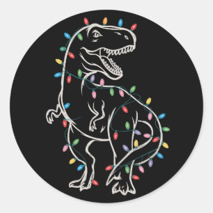 Adesivo Redondo Árvore de Natal Dinossauro T-rex Natal Pet Dino Tr