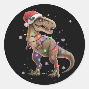 Adesivo Redondo Árvore de Natal Dinossauro T-rex Natal Pet Dino Tr