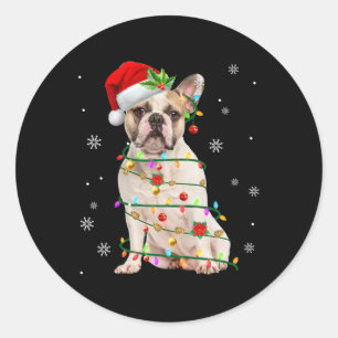 Adesivo Redondo Árvore de Natal do Buldogue Light Pajama Dog X-mas