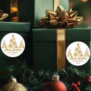 Adesivo Redondo Árvore de Natal do Floco de Neve Dourado Chic Pers