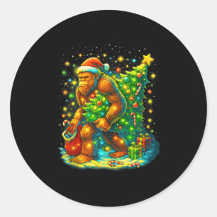Adesivo Redondo Árvore de Natal do Papai Noel Bigfoot Funny Sasqua