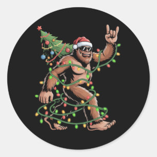 Adesivo Redondo Árvore de Natal do Papai Noel Pé Grande Luzes de N