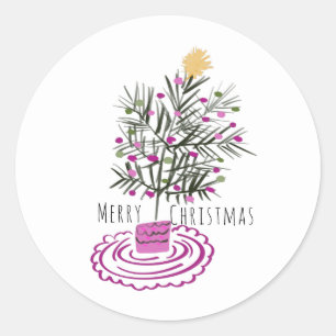 Adesivo Redondo Árvore de Natal Doodle Art