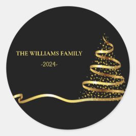 Adesivo Redondo Árvore de Natal Dourada