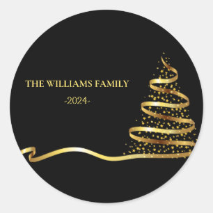 Adesivo Redondo Árvore de Natal Dourada