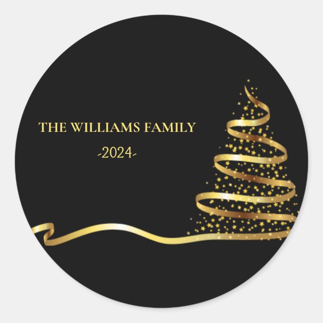 Adesivo Redondo Árvore de Natal Dourada (Frente)