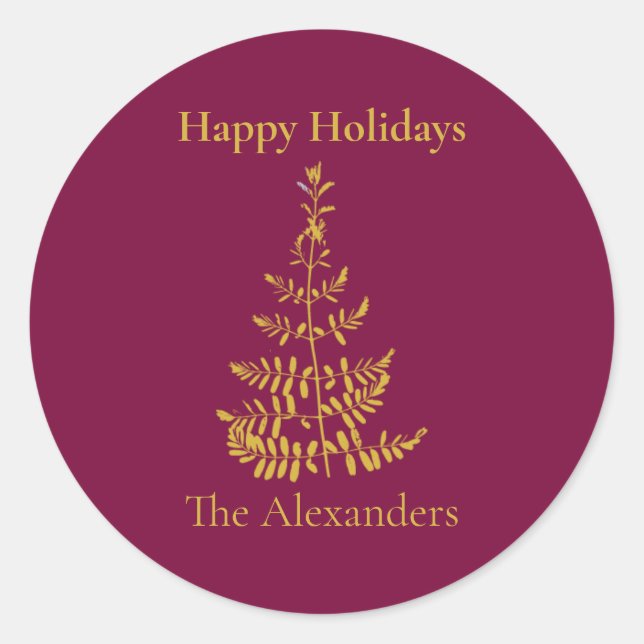 Adesivo Redondo Árvore de Natal Dourada (Frente)