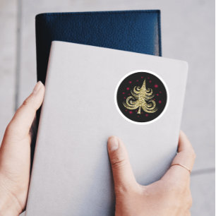 Adesivo Redondo Árvore de Natal Dourada