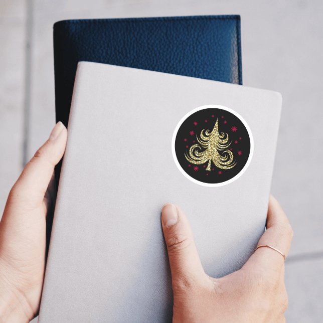 Adesivo Redondo Árvore de Natal Dourada com brilho (Criador carregado)