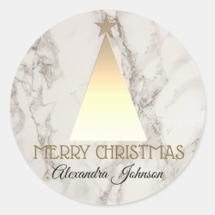 Adesivo Redondo Árvore de Natal Dourada e Marble Elegante