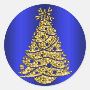 Adesivo Redondo Árvore de Natal dourada no azul