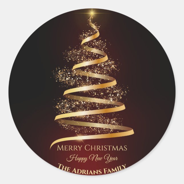 Adesivo Redondo Árvore de Natal Elegante com luz cintilante (Frente)