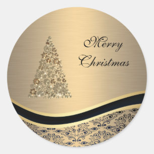 Adesivo Redondo Árvore de Natal Elegante ouro damask inverno