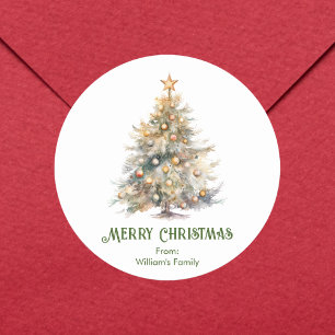 Adesivo Redondo Árvore de Natal em Aquarela