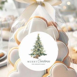 Adesivo Redondo Árvore de Natal em Aquarela Elegante