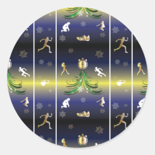 Adesivo Redondo Árvore de Natal em Pista - Raparigas Correndo