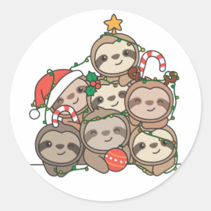 Adesivo Redondo Árvore de Natal Engraçada Cantinho de Natal Animal