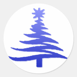 Adesivo Redondo Árvore de Natal Estêncil Azul Cobalto