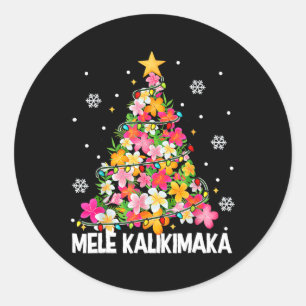 Adesivo Redondo Árvore de Natal Floral Havaiana Mele Kalikimaka Tr