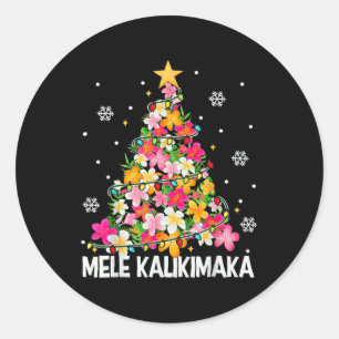 Adesivo Redondo Árvore de Natal Floral Havaiana Mele Kalikimaka Tr