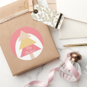 Adesivo Redondo Árvore de Natal Geométrica Rosa Elegante