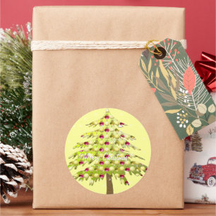 Adesivo Redondo Árvore de Natal limão com ornamentos de ameixa