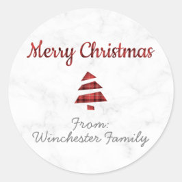 Adesivo Redondo Árvore de Natal Marble (Tartan: Vermelho e Preto)