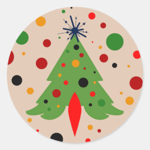 Adesivo Redondo Árvore de Natal Mid Century Modern Retro Foguete