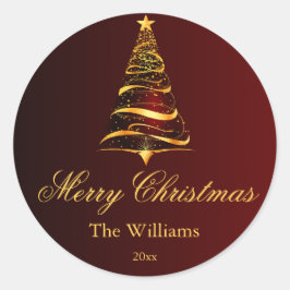 Adesivo Redondo Árvore de Natal Mínima Elegante do Ouro