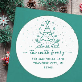 Adesivo Redondo Árvore de Natal minimalista em verde Script