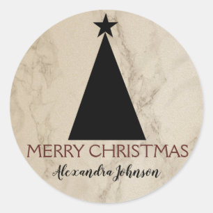 Adesivo Redondo Árvore de Natal Minimalista Mármore Preto e Branco