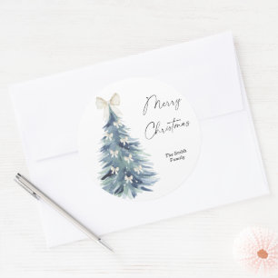 Adesivo Redondo Árvore de Natal Moderna de Aquarela