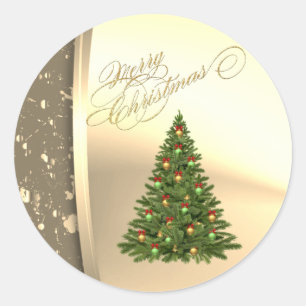 Adesivo Redondo Árvore de Natal Moderna, Dourado Falso