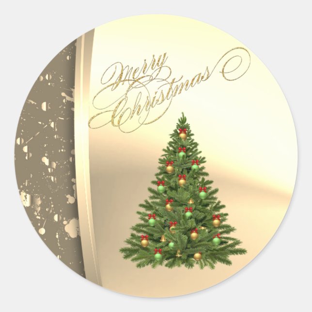 Adesivo Redondo Árvore de Natal Moderna, Dourado Falso (Frente)