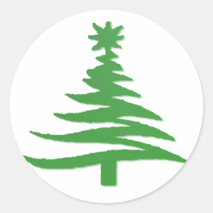 Adesivo Redondo Árvore de Natal Moderna Estêncil Impressão Verde