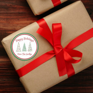 Adesivo Redondo Árvore de Natal Moderna Verde e Vermelha
