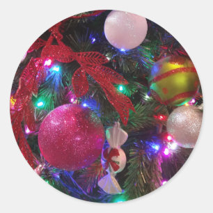 Adesivo Redondo Árvore de Natal Multicolorida Festa Colorida