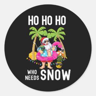 Adesivo Redondo Árvore de Natal Palmeira Papai Noel Surfando Praia