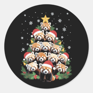 Adesivo Redondo Árvore de Natal Panda Vermelho Animal Engraçado