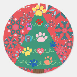 Adesivo Redondo Árvore de Natal para amantes de animais com orname