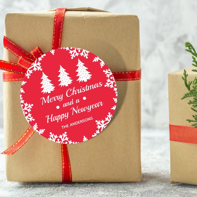 Adesivo Redondo Árvore de Natal Personalizada Feliz Natal Vermelho (Criador carregado)