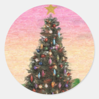 Adesivo Redondo Árvore de Natal: Pintura a óleo