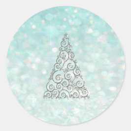 Adesivo Redondo Árvore de Natal Romântico Brilhante azul-claro