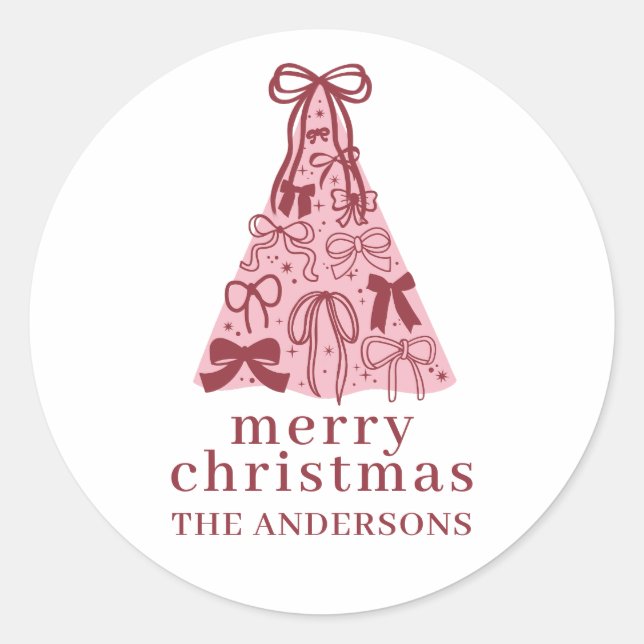 Adesivo Redondo Árvore de Natal Rosa Arco Moderno (Frente)
