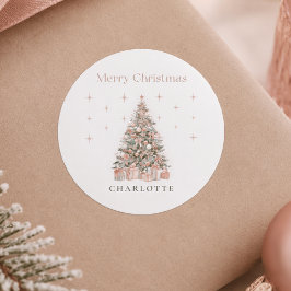 Adesivo Redondo Árvore de Natal Rosa Moderno – Férias Personalizad