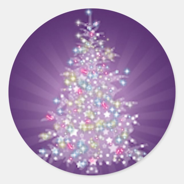 Adesivo Redondo Árvore de Natal Roxo (Frente)