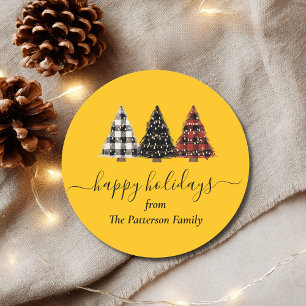 Adesivo Redondo Árvore de Natal Rústica Padrão Personalizado